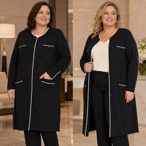 Stizzoli Wool Cardigan Jacket 54 1X Black Ivory Made Italy Old Money Quiet Luxe